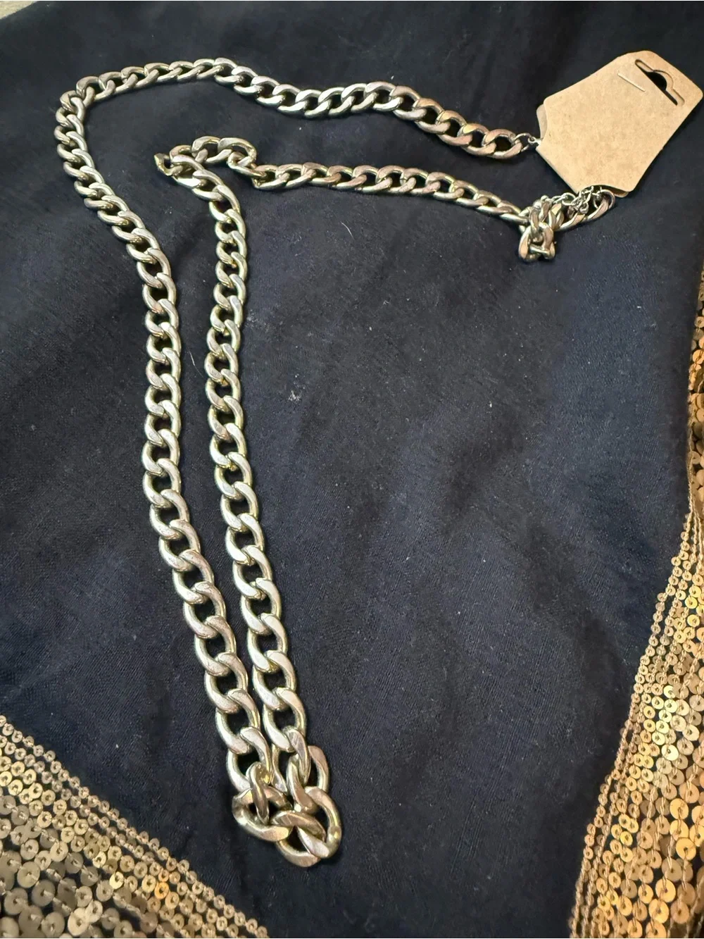 Chunky Silver Tone Curb Chain Necklace Y2K